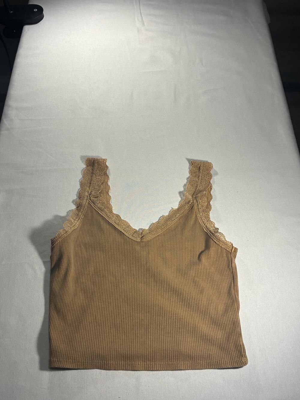 American Eagle Brown Ribbed Lace Trim Cami Tank Top Y2K Small